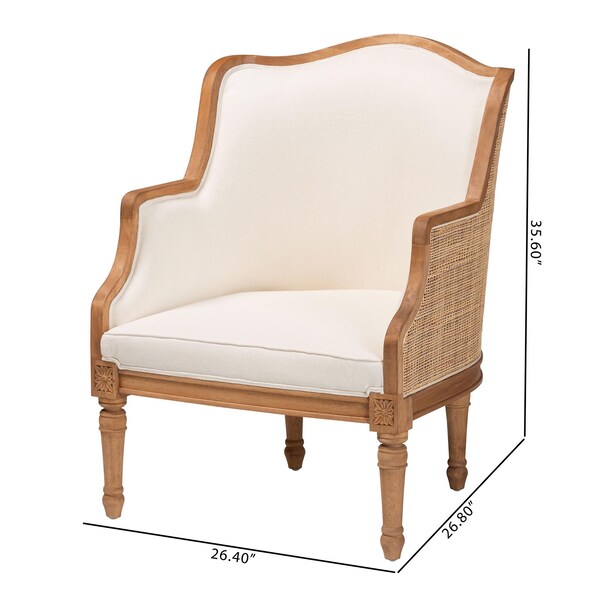 Elizette Traditional French Beige Fabric And Honey Oak Finished Wood Accent Chair